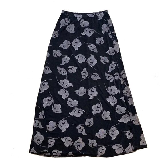 Vintage Can’t Miss Black and Gray Floral Long Stretchy Skirt  Women’s Medium - Picture 1 of 5